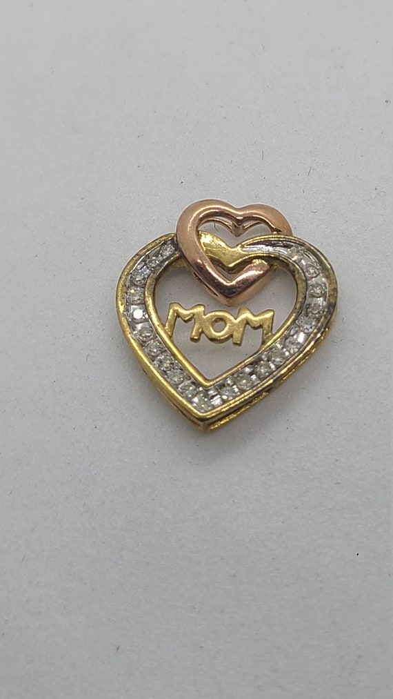 10K Yellow Gold and Rose Gold MOM Heart with Diam… - image 2