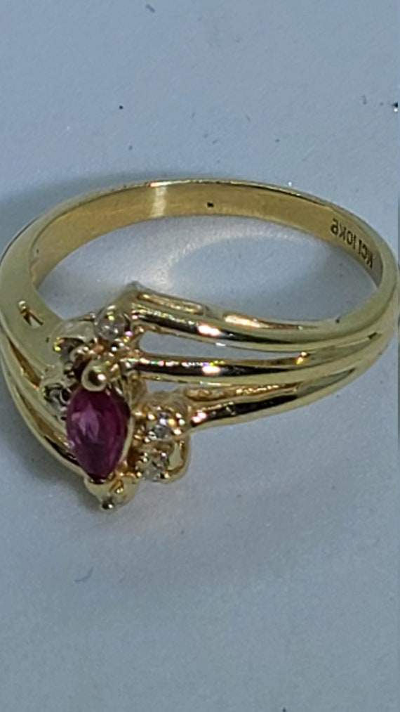 Vintage 10K Yellow Gold Pink Sapphire and Natural… - image 2