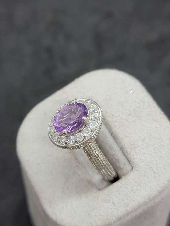 Sterling Silver 9x7MM Amethyst with Cubic Zirconi… - image 3