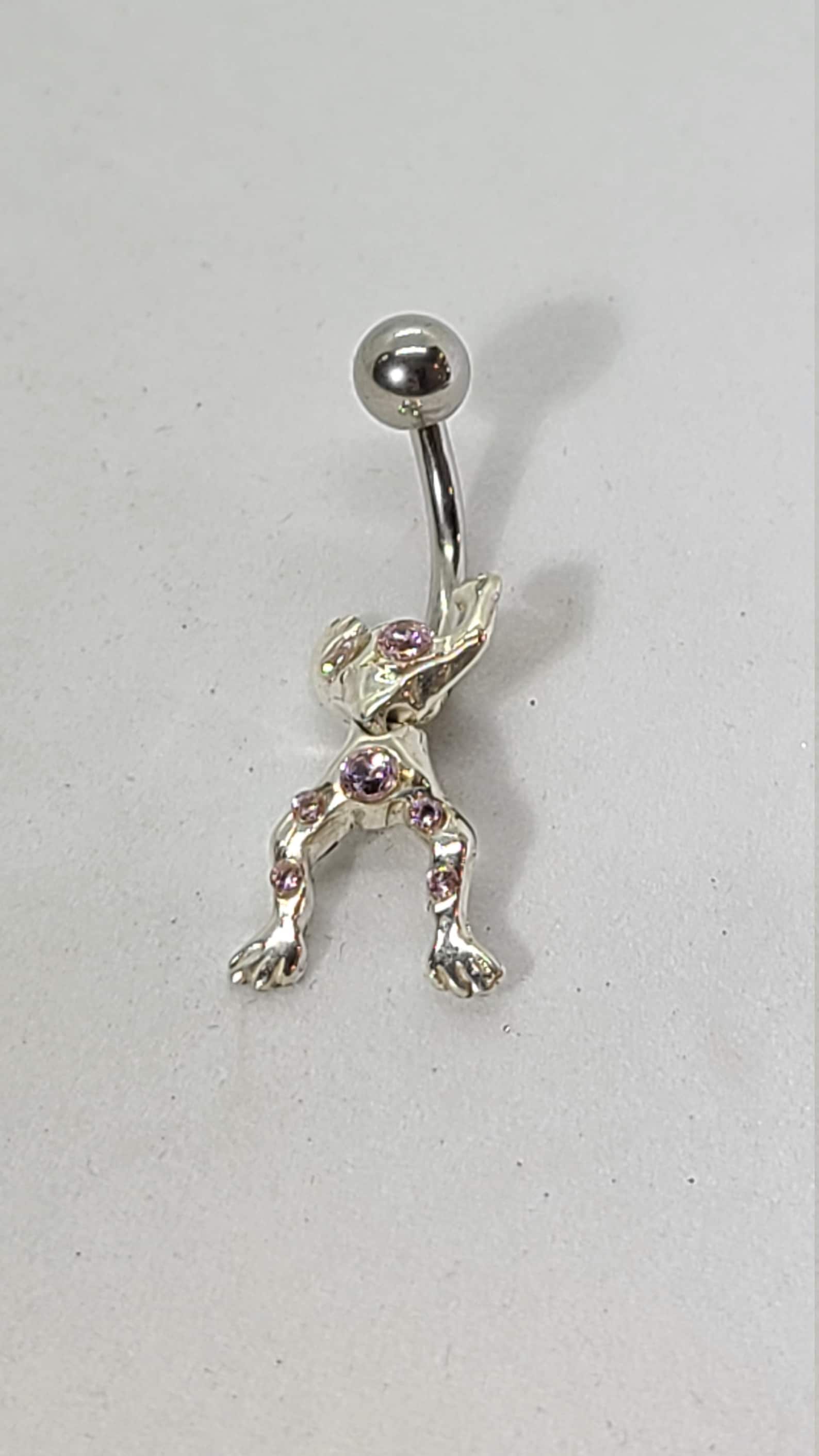 Sterling Silver CZ Frog Belly Button Ring Etsy UK