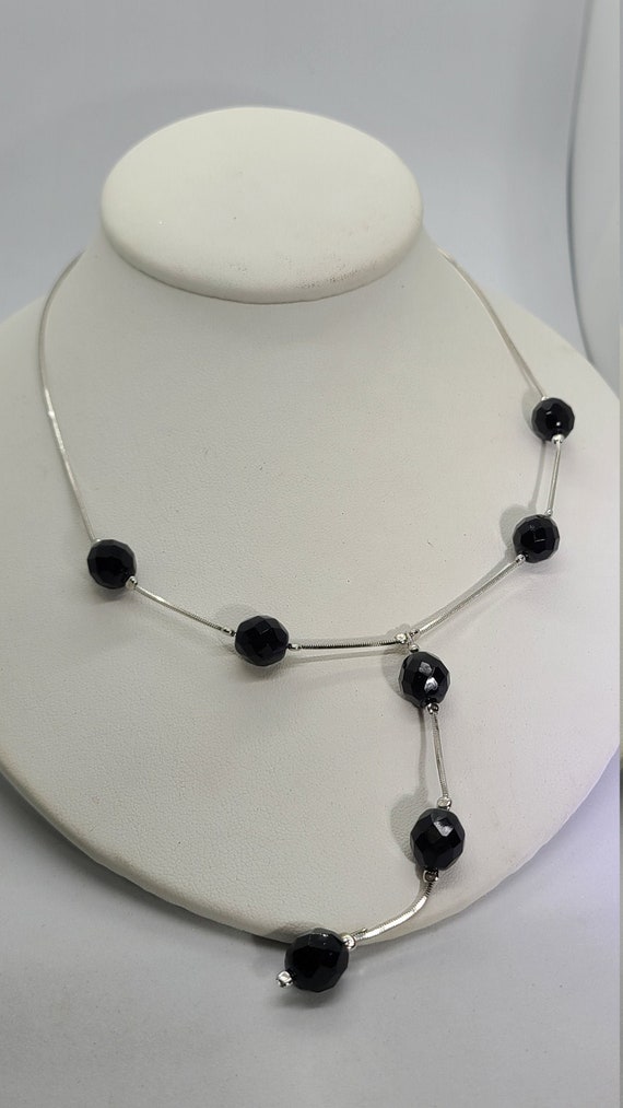 Sterling Silver and Black Bead Necklace