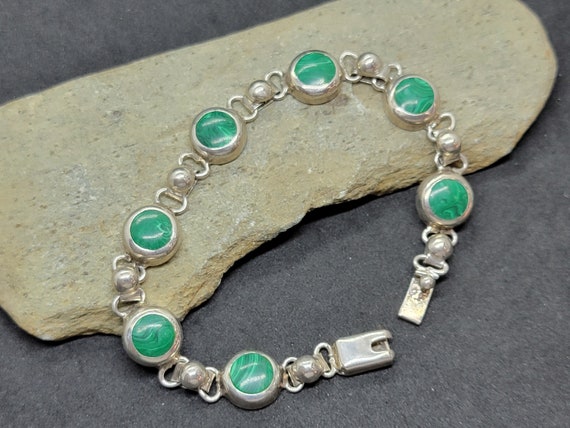 Sterling Silver Malachite 7 inch Bracelet - image 1