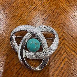Vintage Sarah Coventry Blue Cabochon Circle Silver Tone Brooch Pin