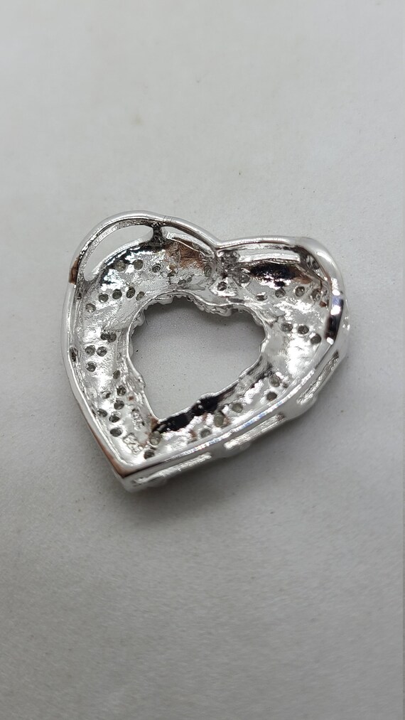 Vintage Sterling Silver Heart CZ Pendant - image 3