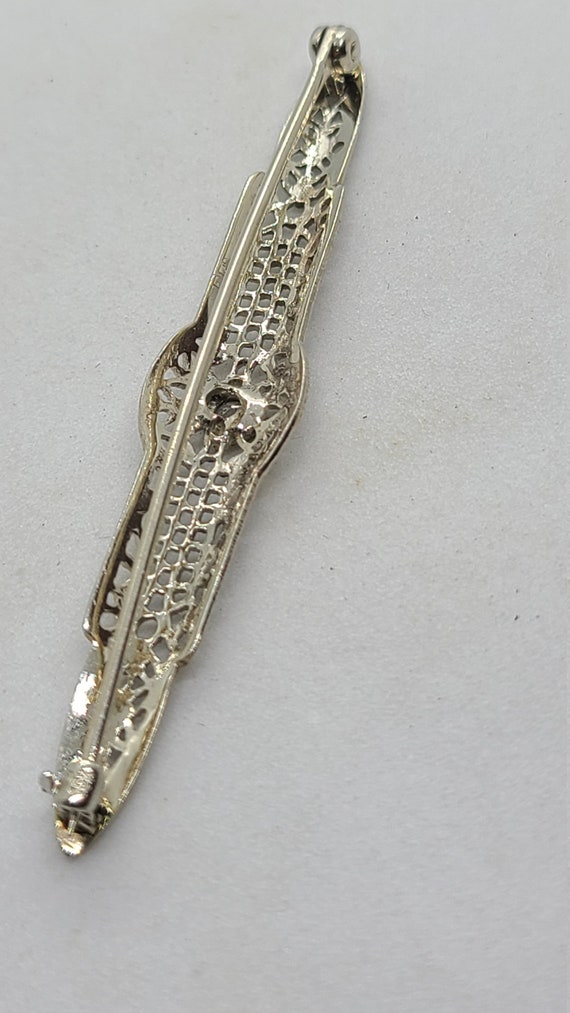 Vintage 10K White Gold Diamond Pin - image 3