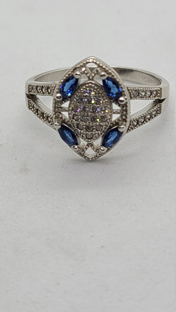 Sterling Silver Vintage Created Sapphire & Cubic Z