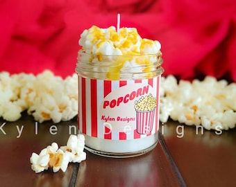 Candela popcorn caramellata aromatizzata alla cera vegana e cruelty-free || Candela in cera naturale caramellata popcorn