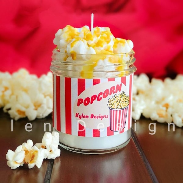 Vegane und tierversuchsfreie karamellisierte Popcornkerze mit Wachsgeschmack || Popcorn-Kerze aus karamellisiertem Naturwachs