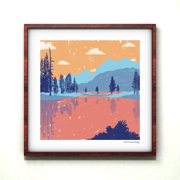 Poster Lac Tahoe imprimé sur papier texturé pour décoration murale 20x20