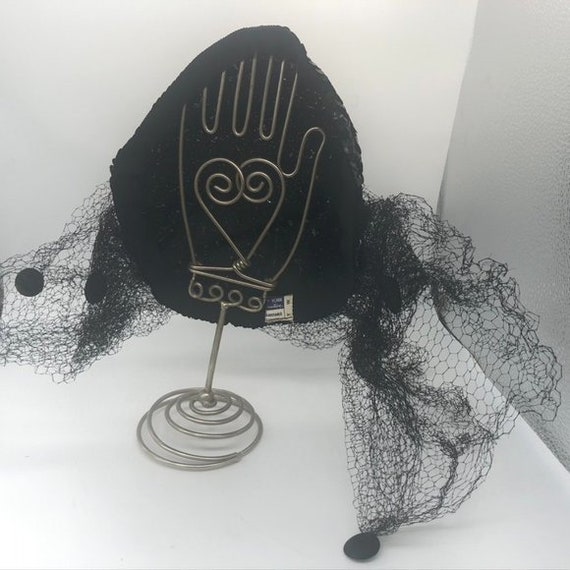 Vintage Black Sequined Skull Cap w/ Net - image 2