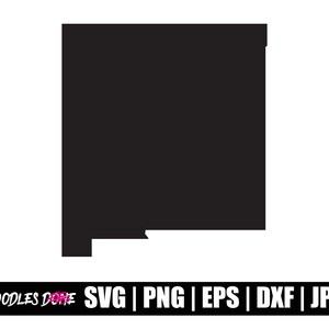 May include: Black silhouette of the state of New Mexico.