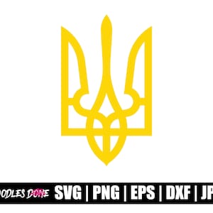 May include: A yellow outline of the Ukrainian trident, a traditional symbol of Ukraine.