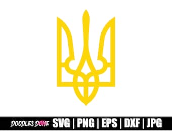 May include: A yellow outline of the Ukrainian trident, a traditional symbol of Ukraine.