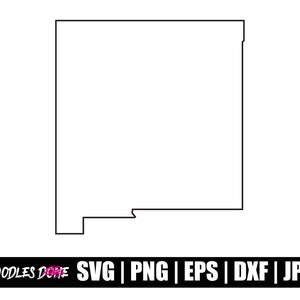 May include: Outline of the state of New Mexico. This digital download is available in SVG, PNG, EPS, DXF, and JPG formats.
