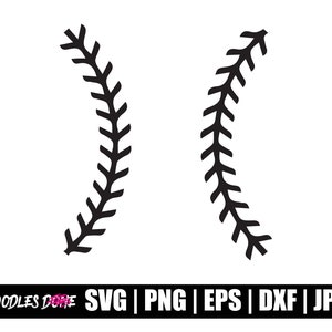 May include: Two black baseball stitch designs, each with a curved shape.