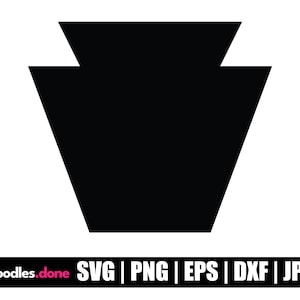 May include: Black silhouette of the state of Pennsylvania, with a star-shaped top.