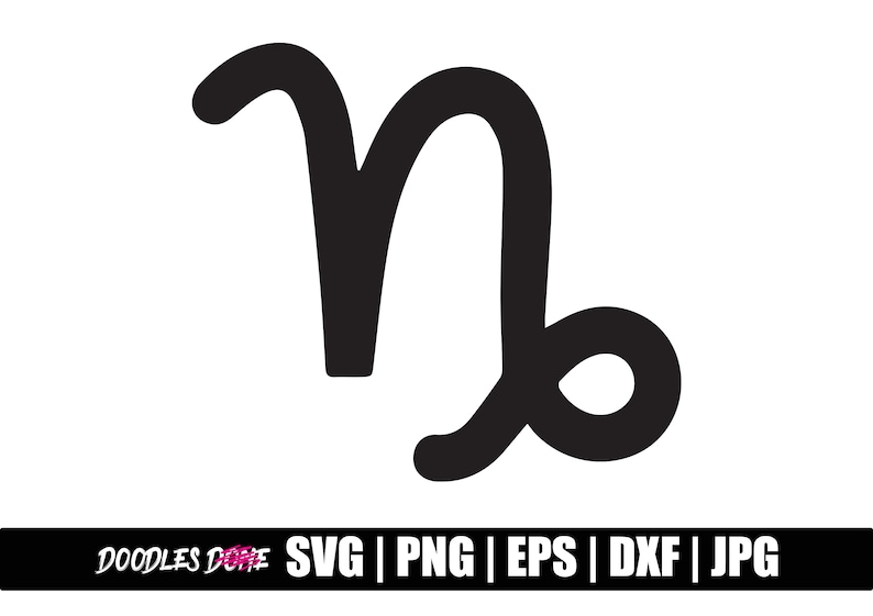 May include: Black and white silhouette of the astrological symbol for Capricorn.