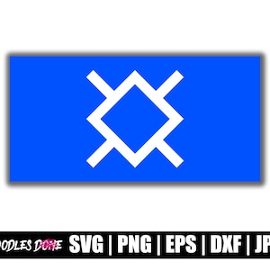 Könnte beinhalten: Eine blaue Flagge mit einem weißen Symbol in der Mitte. Das Symbol ist ein stilisiertes Kreuz mit einer Raute in der Mitte.