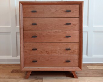 Solid cherry 36" wide five drawer modern dresser