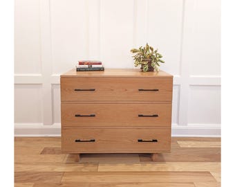 Solid Cherry or Maple Wood Modern Three Drawer Dresser