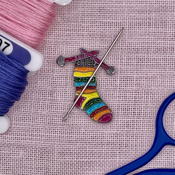 KNITTED SOCK - Magnetic Needle Minder for Cross Stitch, Embroidery, Sewing and Needlework. A Stitching Essential and Perfect Craft Gift