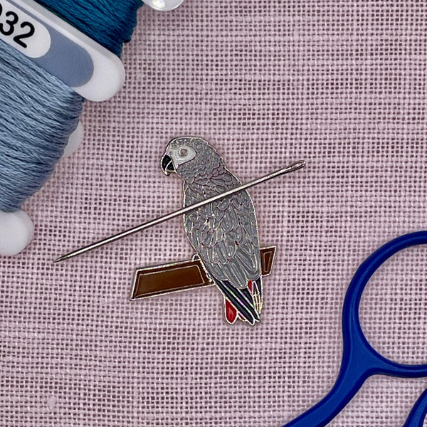 AFRICAN GREY PARROT - Magnetic Needle Minder for Cross Stitch, Embroidery, Sewing and Needlework. A Stitching Essential & Perfect Craft Gift