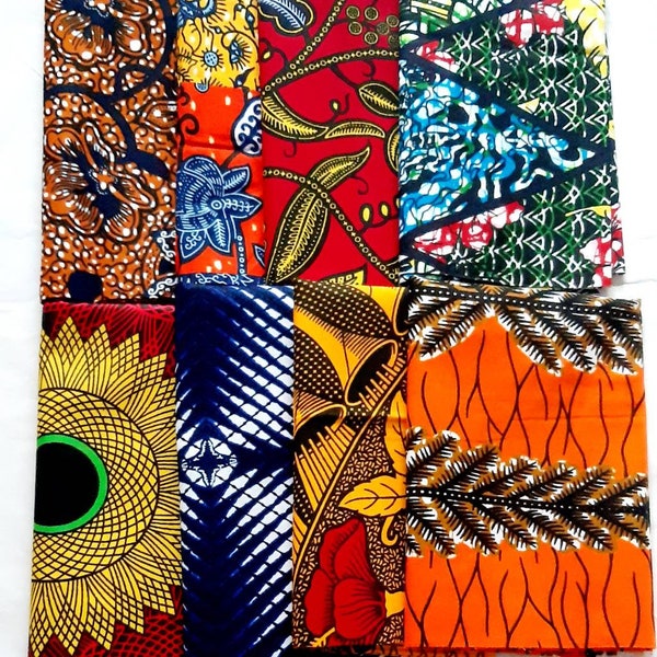 Assortiment de tissus africains Fat Quarter Bundle, Patchwork d'Ankara multicolore, Quilting, Fabrication d'art et d'artisanat, Couture, Bandes de tissu, Coton africain