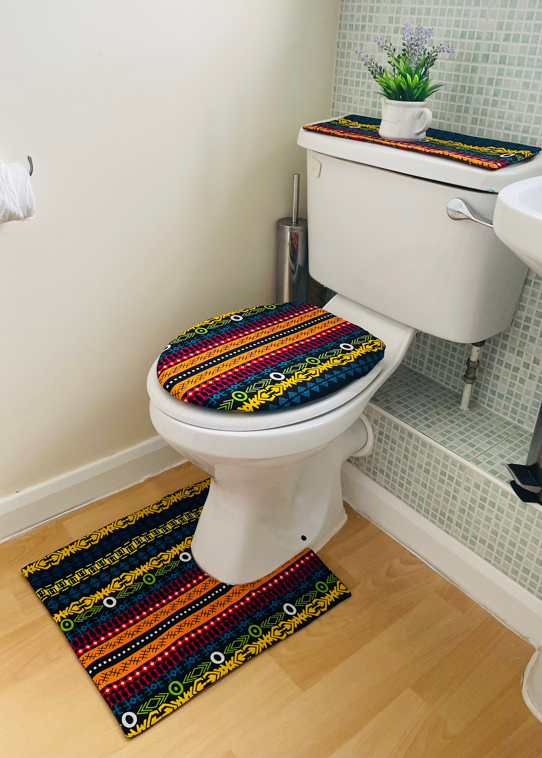 Bathroom Toilet Cover,african Design Bathroom Seat Set,padded Foot Mat ...