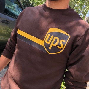 Custom Retro Fleece Crewneck Sweatshirt: Vintage UPS Design in Brown