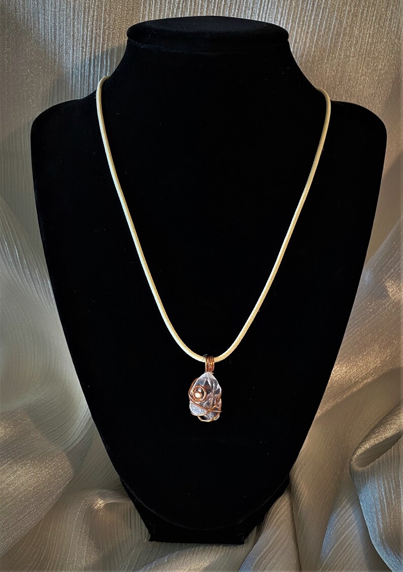 Raw Clear Quartz Crystal Copper Wire Wrapped Pendant