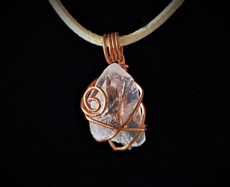 Raw Clear Quartz Crystal Copper Wire Wrapped Pendant
