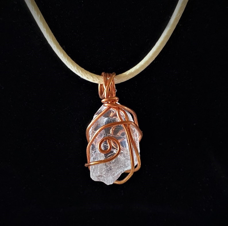 Raw Clear Quartz Crystal Copper Wire Wrapped Pendant