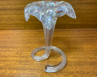 Iridescent Art Glass Morano Style Flower Vase, Handblown Irisdescent Glass