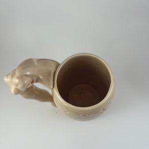 Vintage Retro Strip Tease Ceramic Mug Set (2), Naked Lady Beer Steins, Green and Beige Ceramic by Dorothy Kindell 1950s