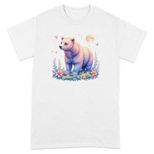 Cute Bear T-Shirt, Pastel Bear, Moon and Flower T-Shirt, Whimsical Animal Shirt, Unique Graphic Tee, Trendy T-Shirt Design