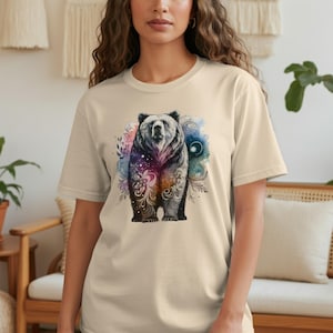 Celestial Bear T-Shirt, Watercolor Bear Tee, Cosmic Bear, Nature T-Shirt, Animal Tee, Unique Design, Gift for Animal Lovers