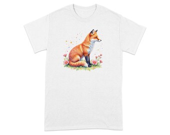Watercolor Fox T-Shirt, Floral Animal Design