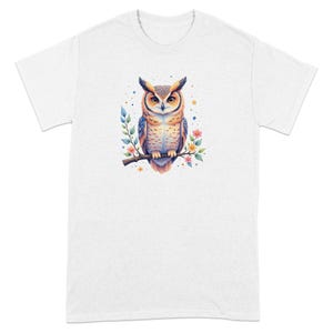 Blumen Eule T-Shirt, Aquarell Eule Kunst, Natur inspiriert T-Shirt, süßes Tier Shirt, künstlerische Eule Design, einzigartige Eule Geschenk