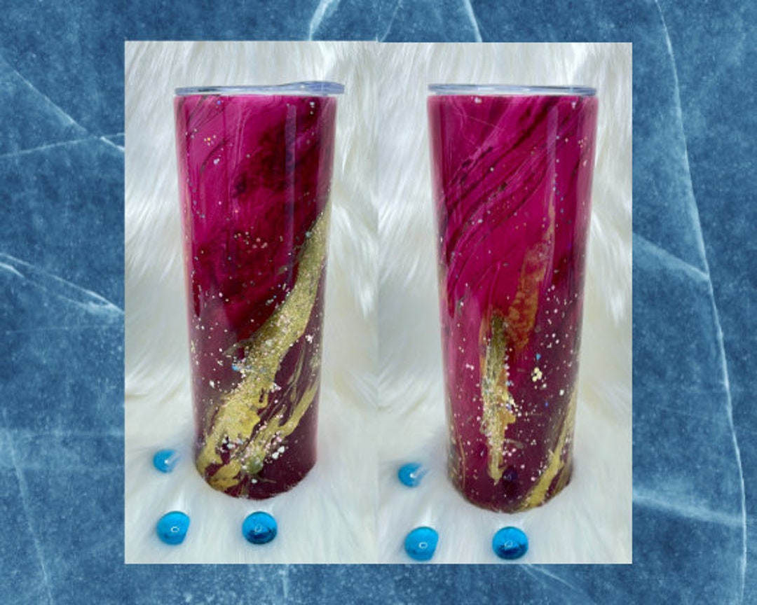 Glitter Tumbler Red and Gold Swirl Hydrodipped Sealed With Crystalac