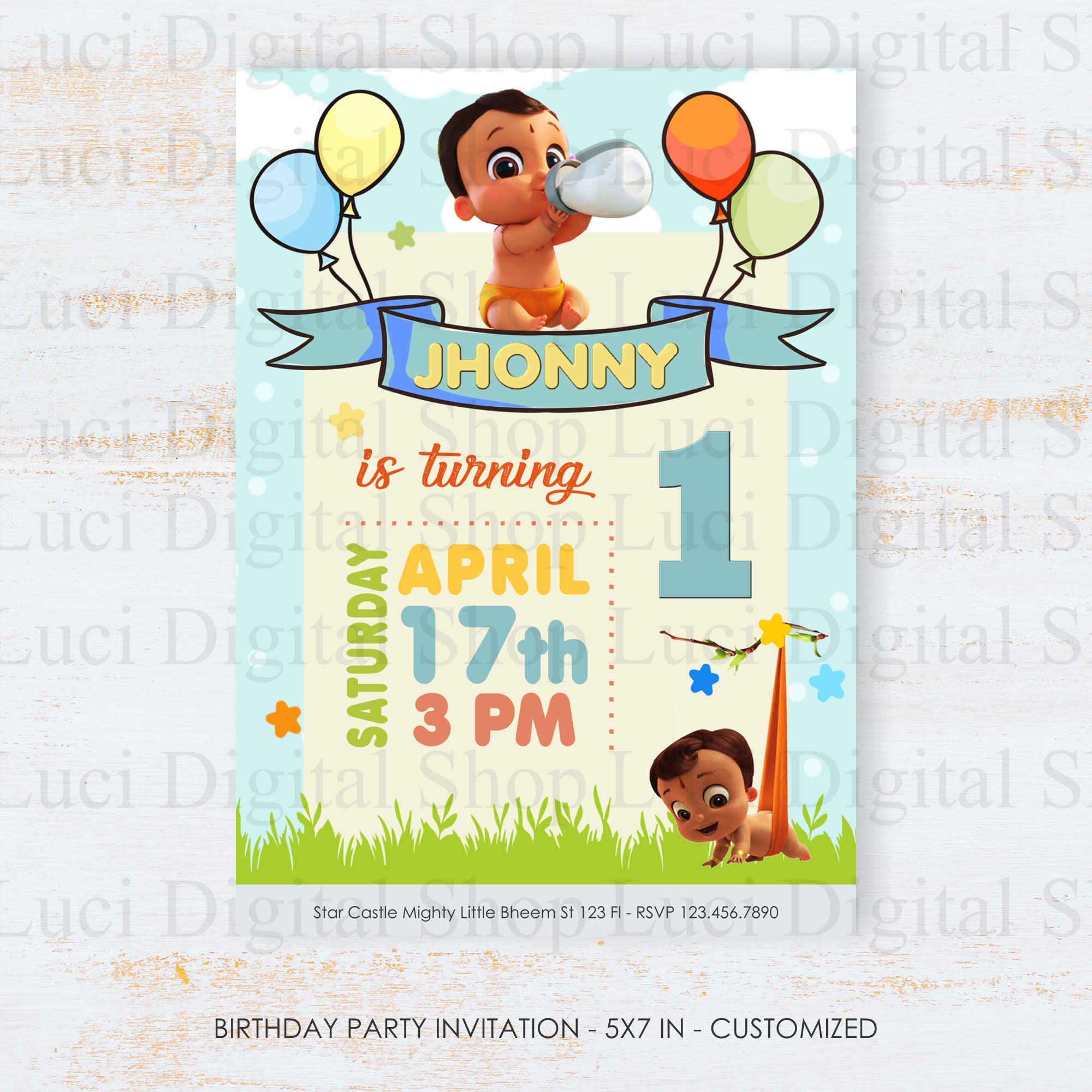 Mighty Little Bheem Birthday Invitationcustom First Year Etsy