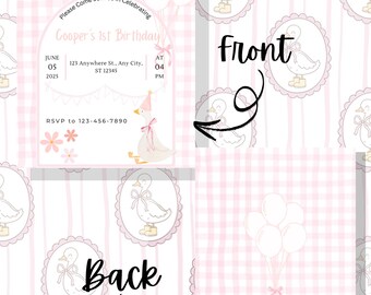 Editable One Silly Goose Invitation, One Silly Goose Birthday Invite, Pink One Silly Goose Bithday Invitation, 1st Birthday Invitation