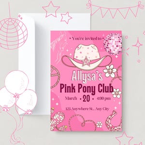 Pink Pony Club Invitation Template,Pink Pony Club Birthday, Nashville Bachelorette Inivite Template, Cowgirl Western Country, Disco Cowgirl