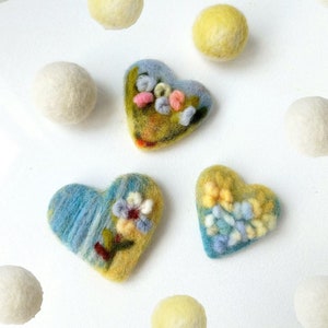Felt heart brooch Felt Heart Jewelry Гkrainian jewelry Heart Pin Three heart brooches with flowers Unique handmade Gift for her