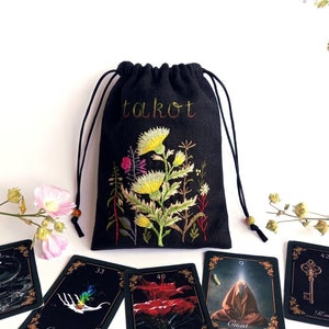 Tarot Beutel Leinen Tasche bestickte Tasche Tarot Tasche Tarot Deck Tasche Tarot Karte Tasche Kordelzug 14,5 x 19 cm