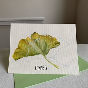 Folha de Ginkgo | aguarela cartão comemorativo | Feito à mão | Em branco por dentro