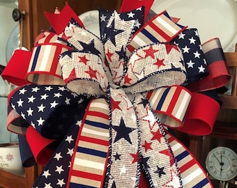 Patriotic, Fourth of July, Independence Day Wreath or Lantern Bow