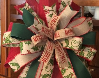 Farmhouse Christmas Bow, Wreath Lantern Decor