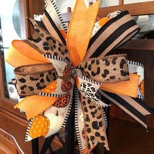 Farmhouse Fall Wreath Bow, Lantern Bow, Pumpkin and Leopard Bow