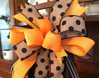 Farmhouse Fall Wreath Bow, Orange and Polka Dot Bow