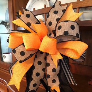 Farmhouse Fall Wreath Bow, Orange and Polka Dot Bow